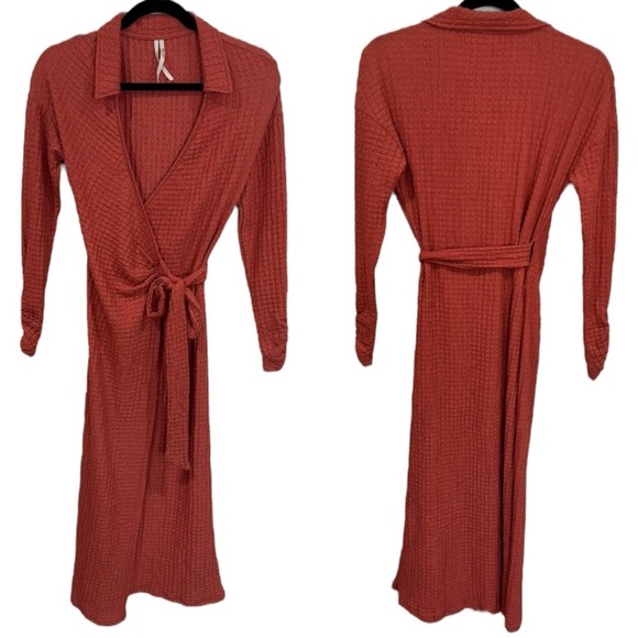 Anthropologie Waffle Wrap Midi Dress Orange Women’s Size XXS - Picture 5 of 11